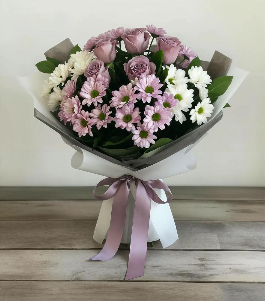 Букет цветов из: Хризантемы и Розы в Целине