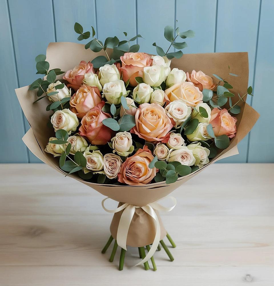 Букет цветов из: Альстромерии и Розы в Целине