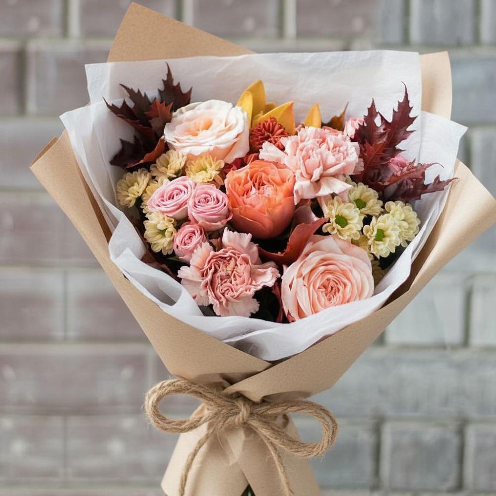 Букет цветов из: Гвоздики, Хризантемы и Розы в Целине