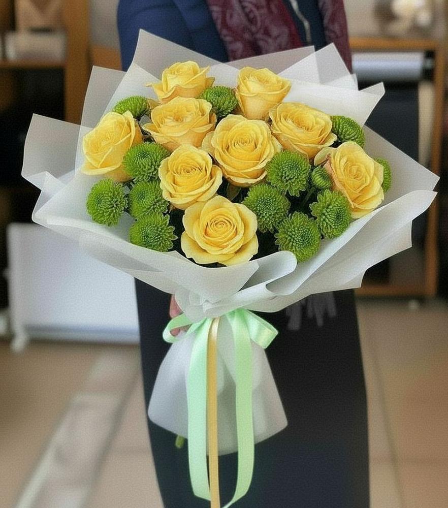 Букет цветов из: Хризантемы и Розы в Целине