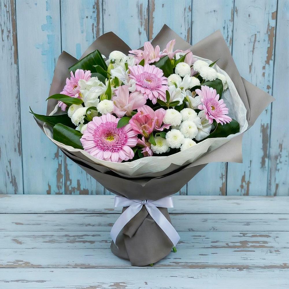 Букет цветов из: Герберы, Альстромерии и Хризантемы в Целине