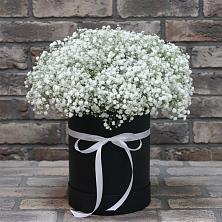 Цветочная композиция из Гипсофила в шляпной коробке в Целине
